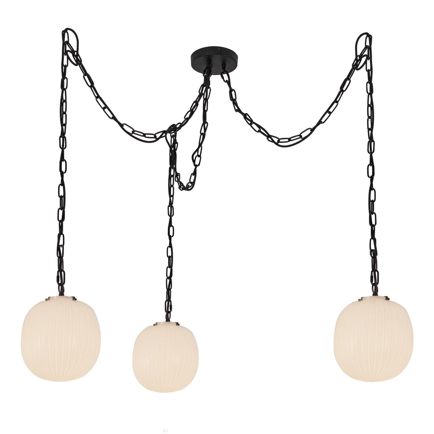Alora - MP579712MBGR - Three Light Pendant - Cherise - Matte Black/Glossy Ribbed Opal Glass