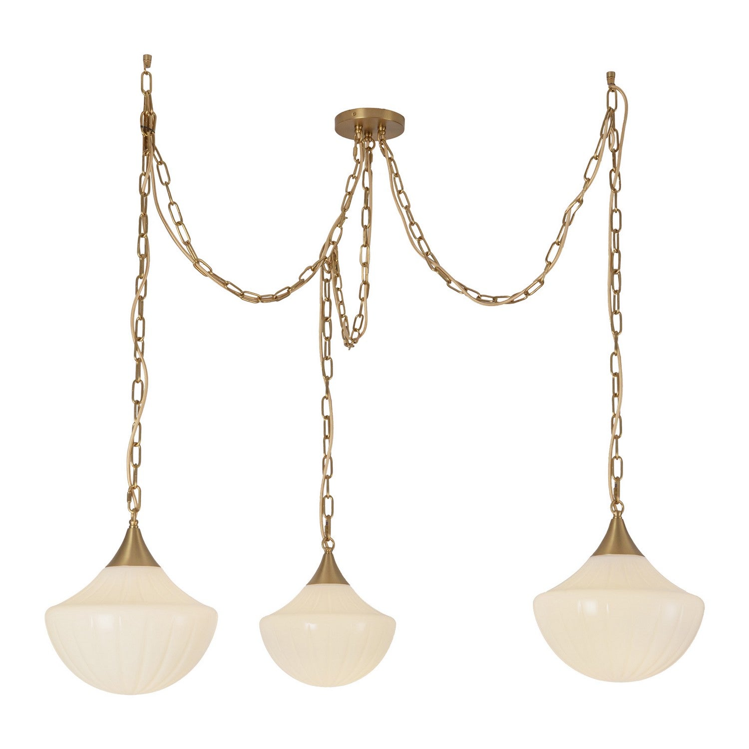 Alora - MP651312BGGR - Three Light Pendant - Farrah - Brushed Gold/Glossy Ribbed Opal Glass