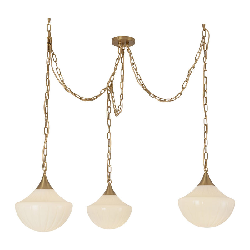 Alora - MP651312BGGR - Three Light Pendant - Farrah - Brushed Gold/Glossy Ribbed Opal Glass