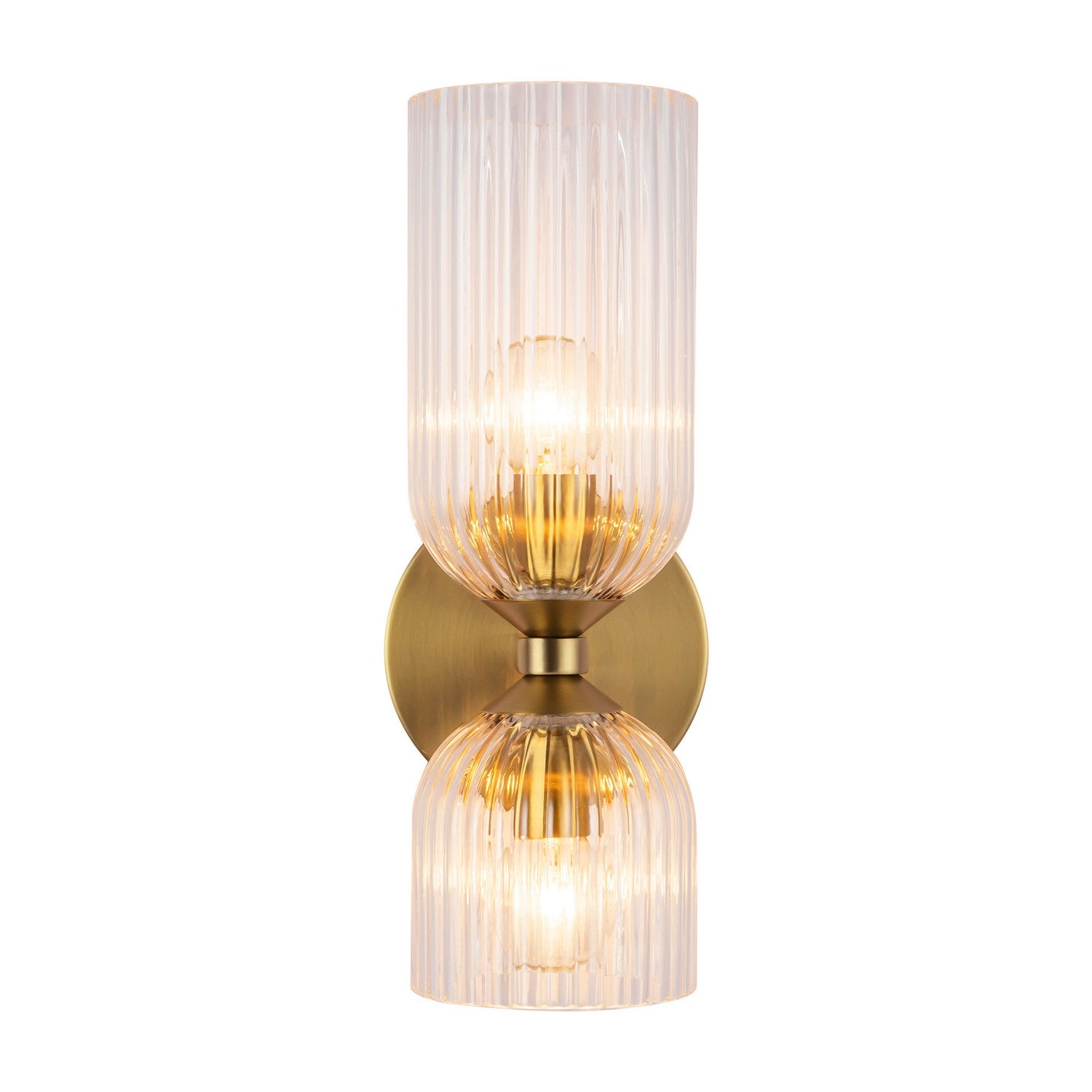 Alora - WV442612BGCR - Two Light Vanity - Nelly - Brushed Gold/Clear Ribbed Glass