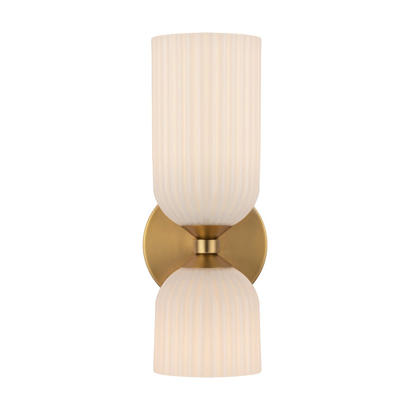 Alora - WV442612BGGR - Two Light Vanity - Nelly - Brushed Gold/Glossy Ribbed Opal Glass