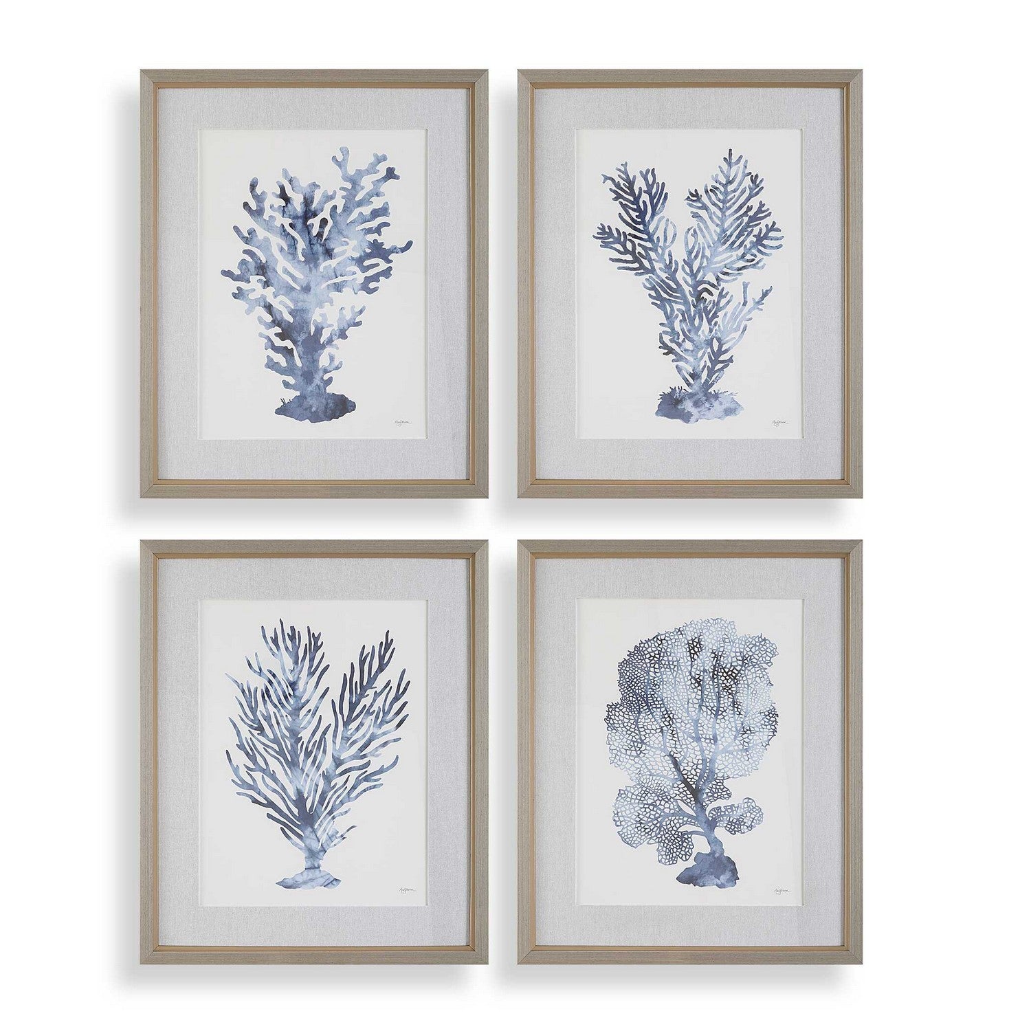 Uttermost - 32428 - Framed Prints, Set/4 - Shibori Coral - Light Gray Wood