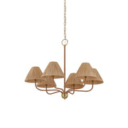 Forty West - 72605 - Six Light Chandelier - Rosalie - Natural Rattan Brown and Brass