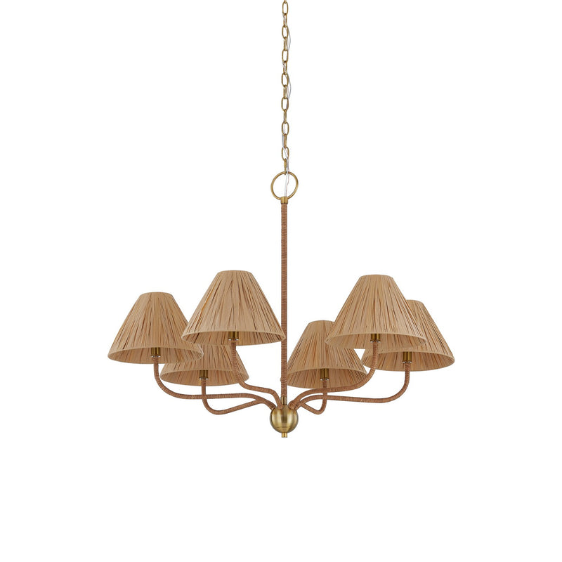 Forty West - 72605 - Six Light Chandelier - Rosalie - Natural Rattan Brown and Brass