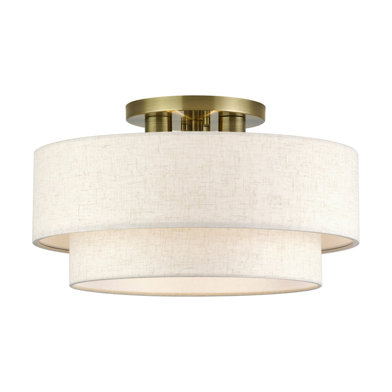 Livex Lighting - 41945-01 - Three Light Semi-Flush Mount - Manorwood - Antique Brass