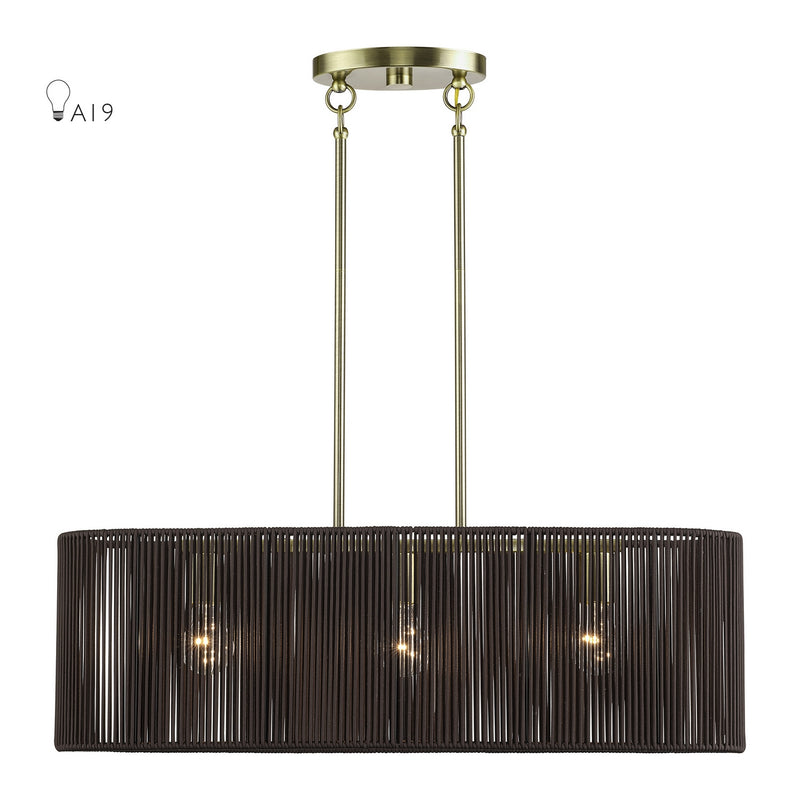 Livex Lighting - 49127-01 - Three Light Linear Chandelier - Acordia - Antique Brass