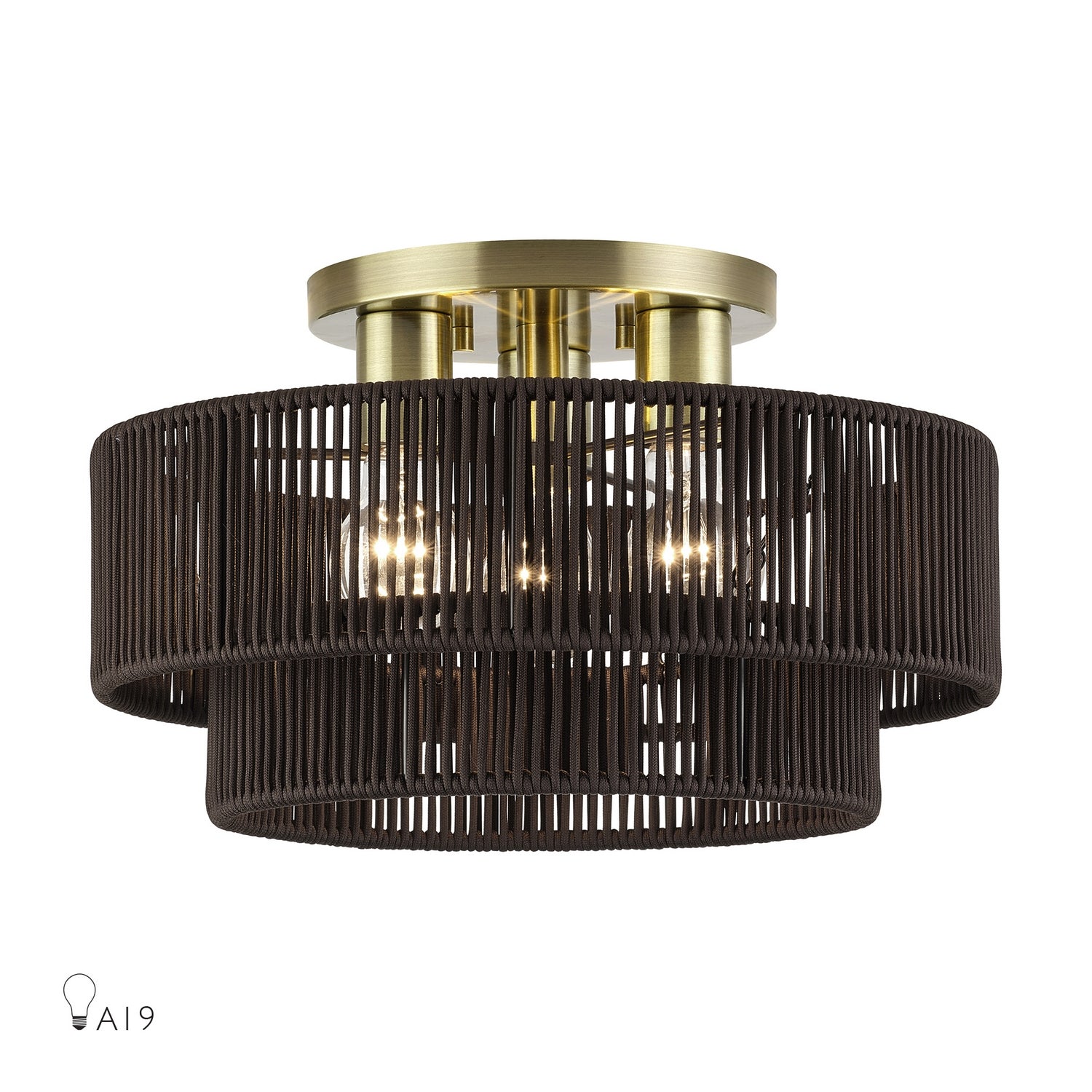 Livex Lighting - 49133-01 - Three Light Semi-Flush Mount - Acordia - Antique Brass