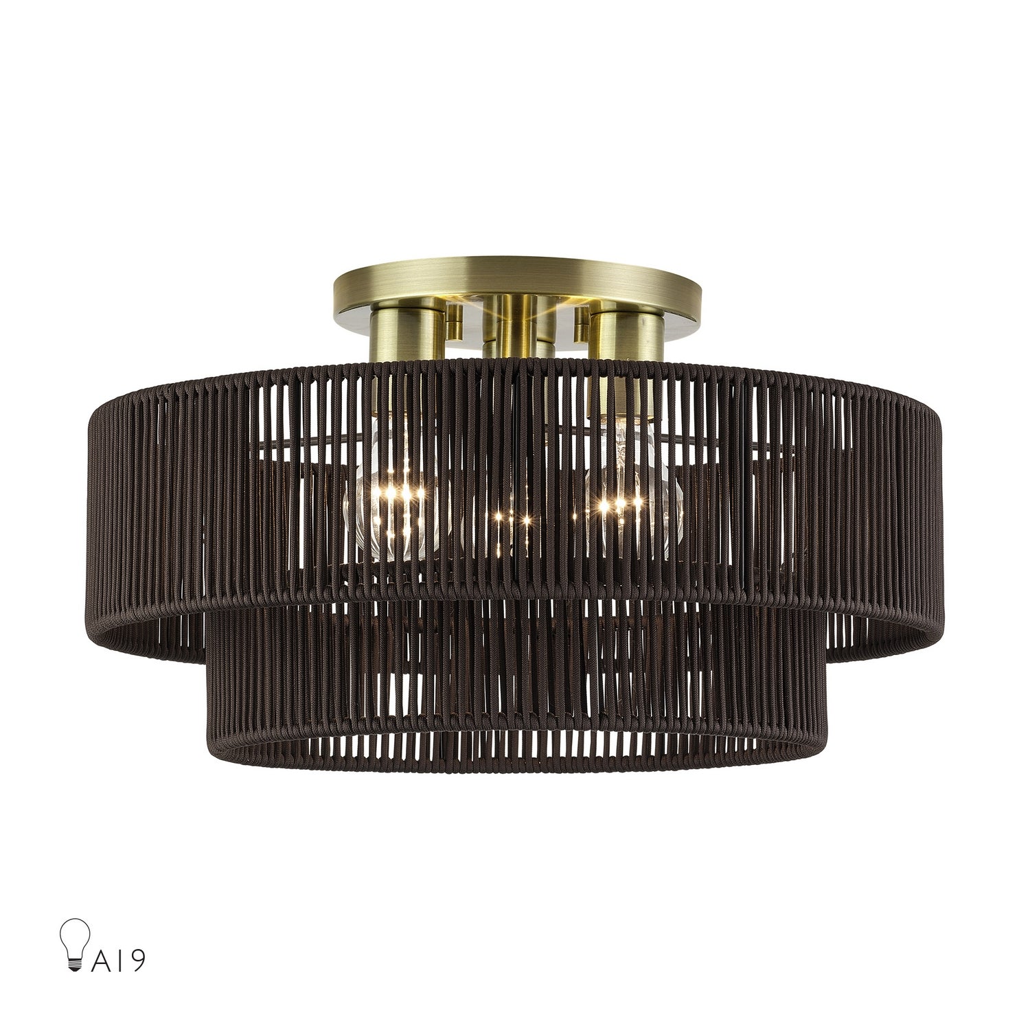 Livex Lighting - 49134-01 - Three Light Semi-Flush Mount - Acordia - Antique Brass