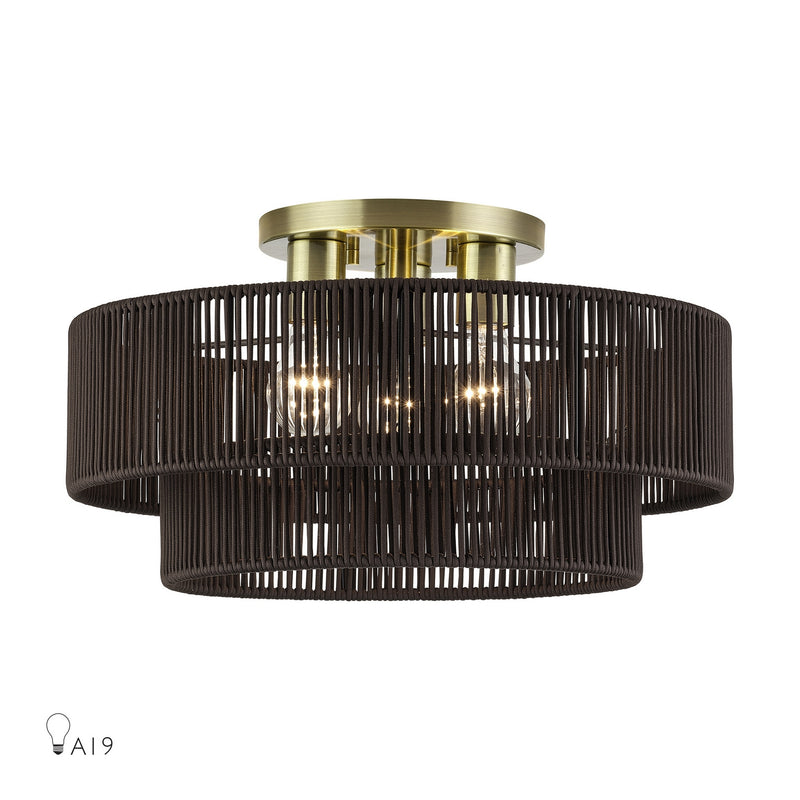 Livex Lighting - 49134-01 - Three Light Semi-Flush Mount - Acordia - Antique Brass