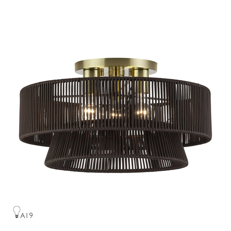 Livex Lighting - 49147-01 - Three Light Semi-Flush Mount - Florell - Antique Brass