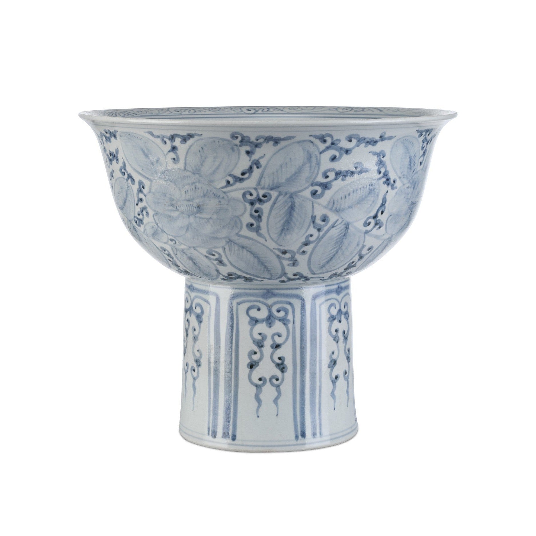 Currey and Company - 1200-1003 - Bowl - Ming Offering Pedestal Bowl - Blue / Off-White