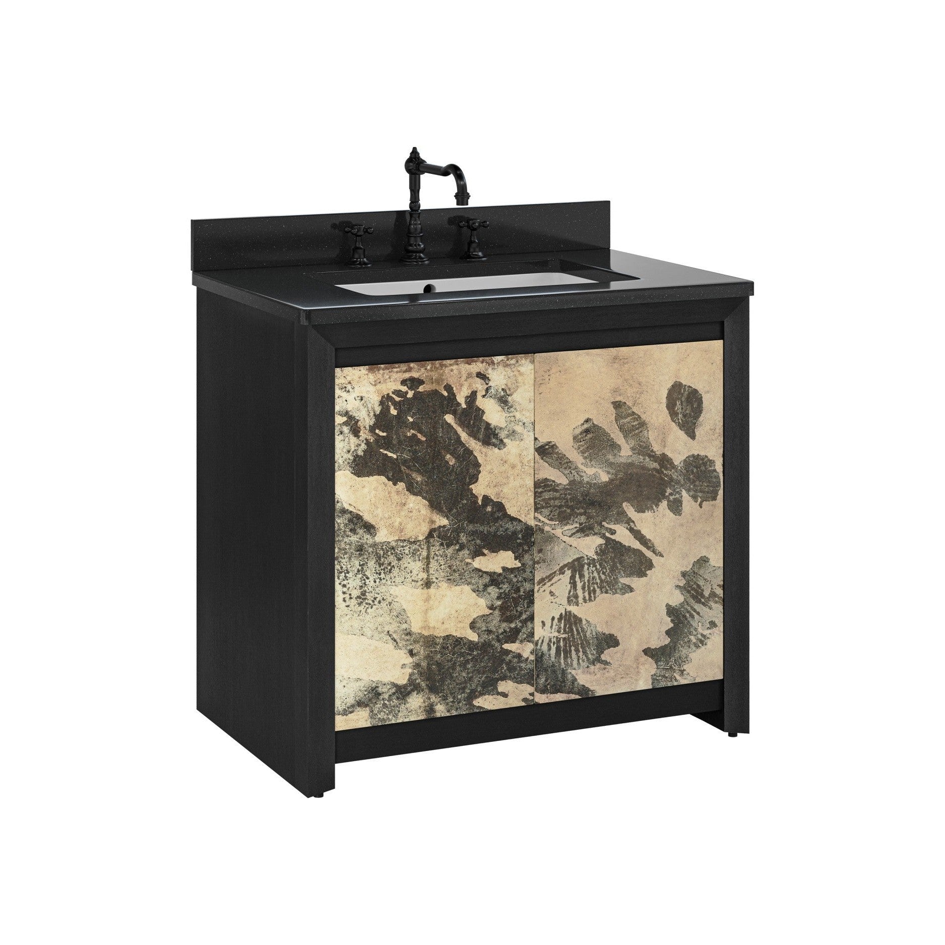 Currey and Company - 3800-0014 - 36" Vanity with Rectangular Undermount Sink - Karlson - Stained Vellum / Caviar Black & Faux Bone / Black / White