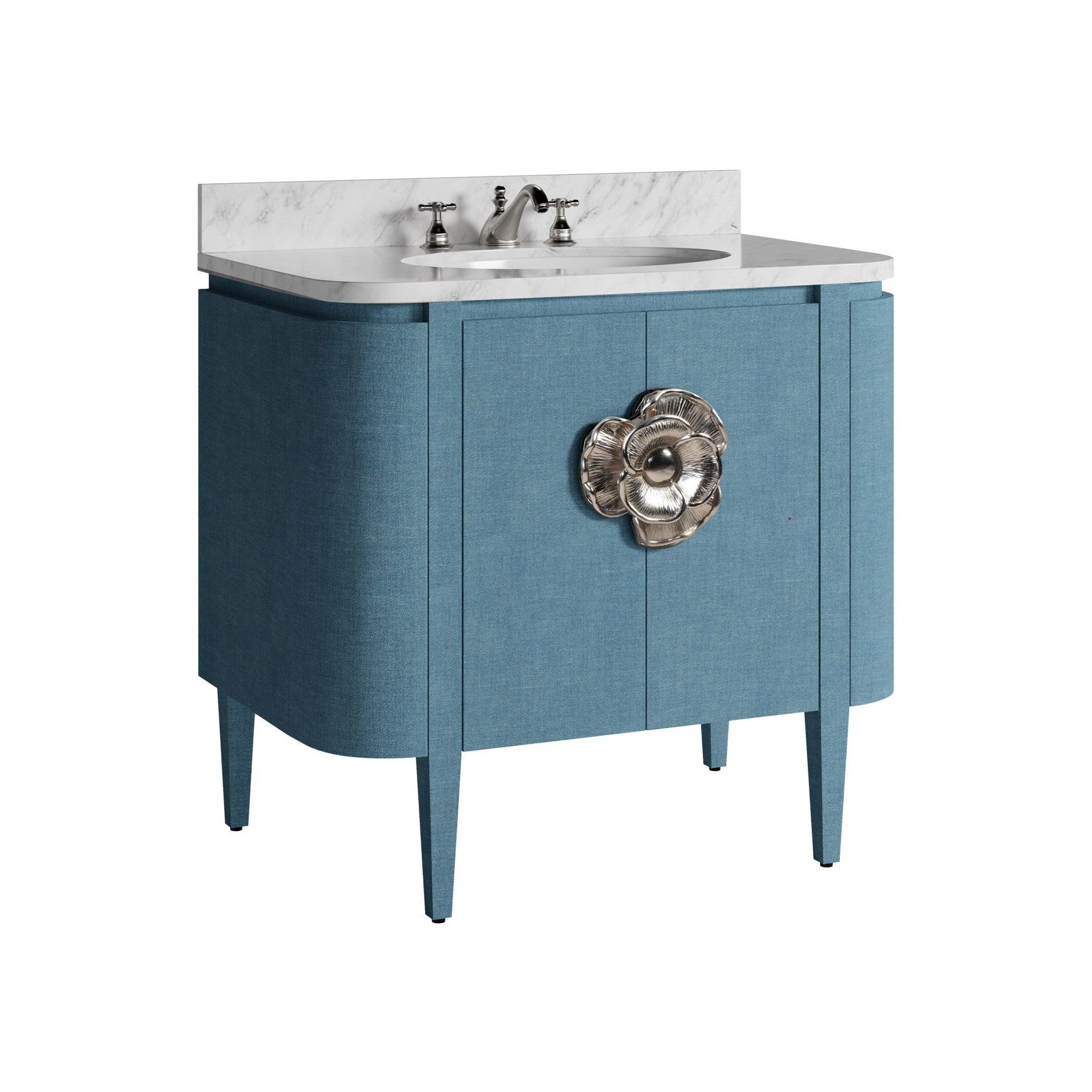 Currey and Company - 3800-0015 - 36" Vanity with Oval Undermount Sink - Briallen - Laquered Blue Linen / Natural / White / Polished Nickel