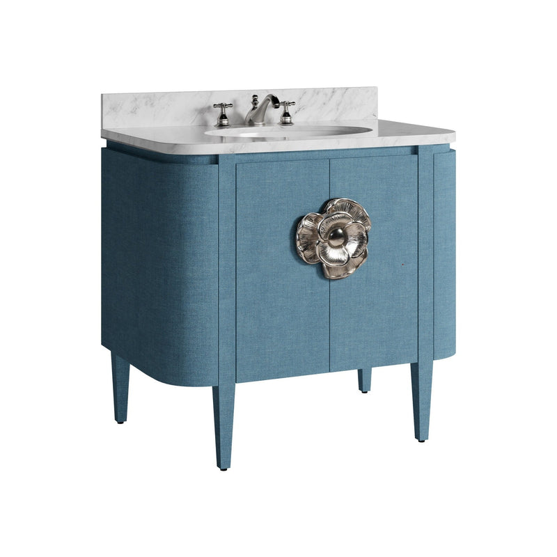 Currey and Company - 3800-0015 - 36" Vanity with Oval Undermount Sink - Briallen - Laquered Blue Linen / Natural / White / Polished Nickel