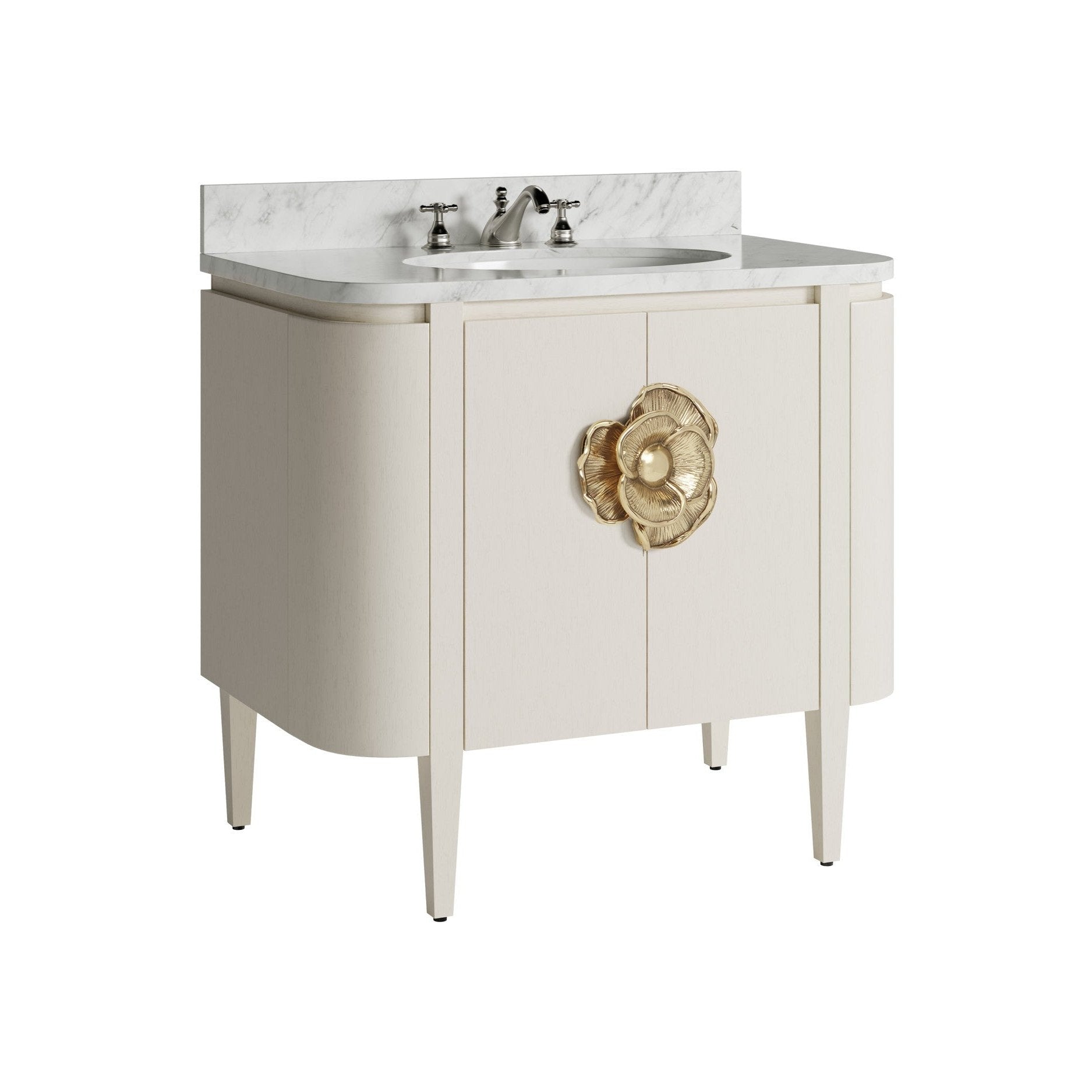 Currey and Company - 3800-0016 - 36" Vanity with Oval Undermount Sink - Briallen - Cerused White / Natural / White / Polished Brass