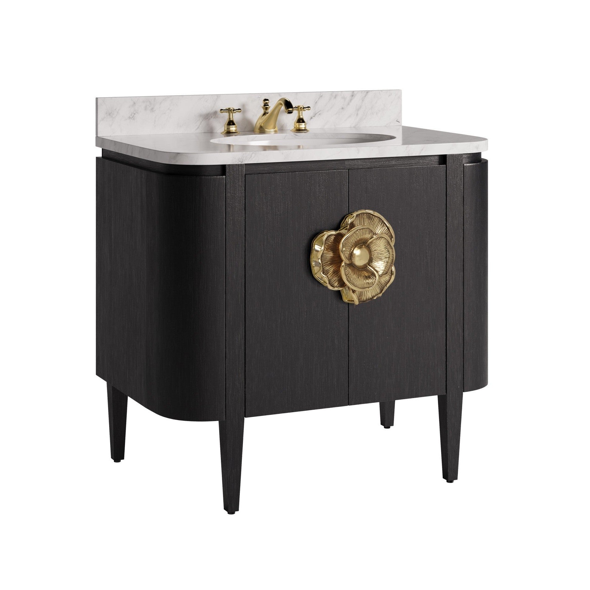 Currey and Company - 3800-0017 - 36" Vanity with Oval Undermount Sink - Briallen - Caviar Black / Natural / White / Light Antique Brass