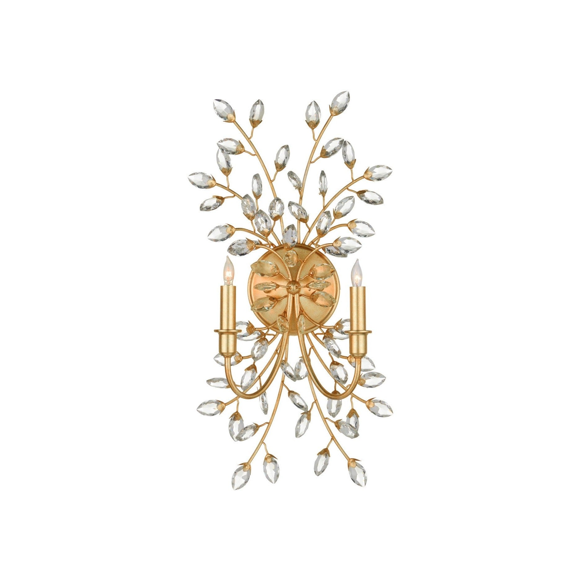 Currey and Company - 5000-0275 - Two Light Wall Sconce - Forget-Me-Not - Clear / Chinois Gold Leaf