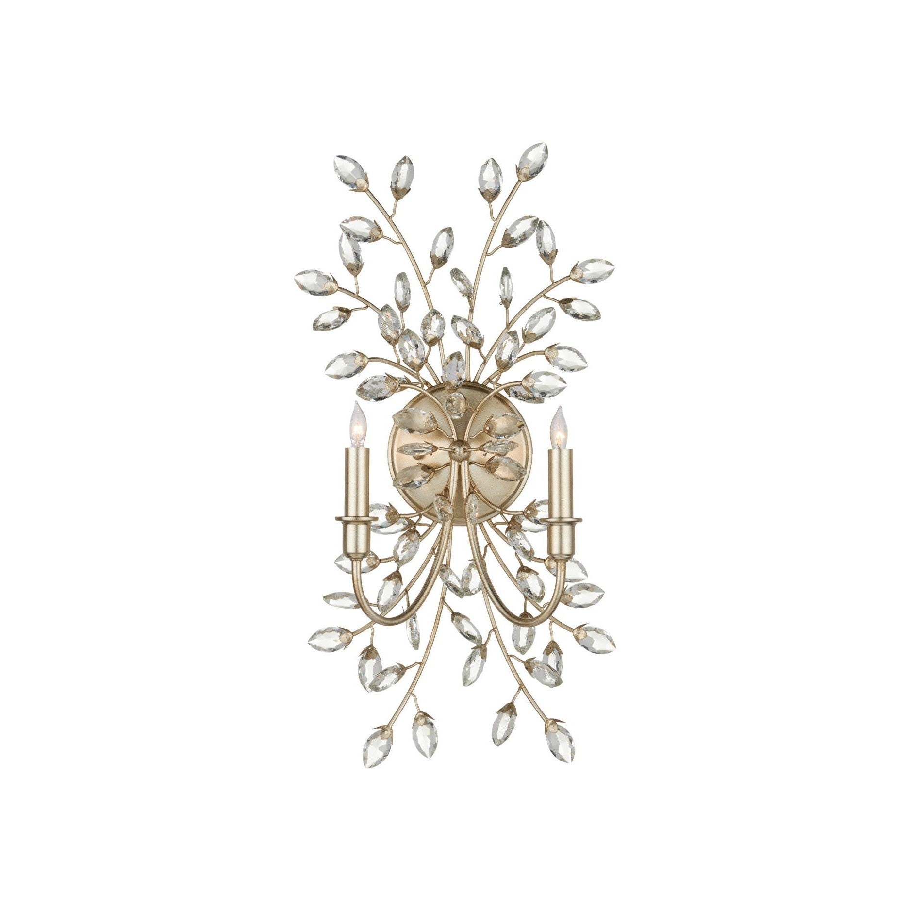 Currey and Company - 5000-0276 - Two Light Wall Sconce - Forget-Me-Not - Clear / Silver Leaf