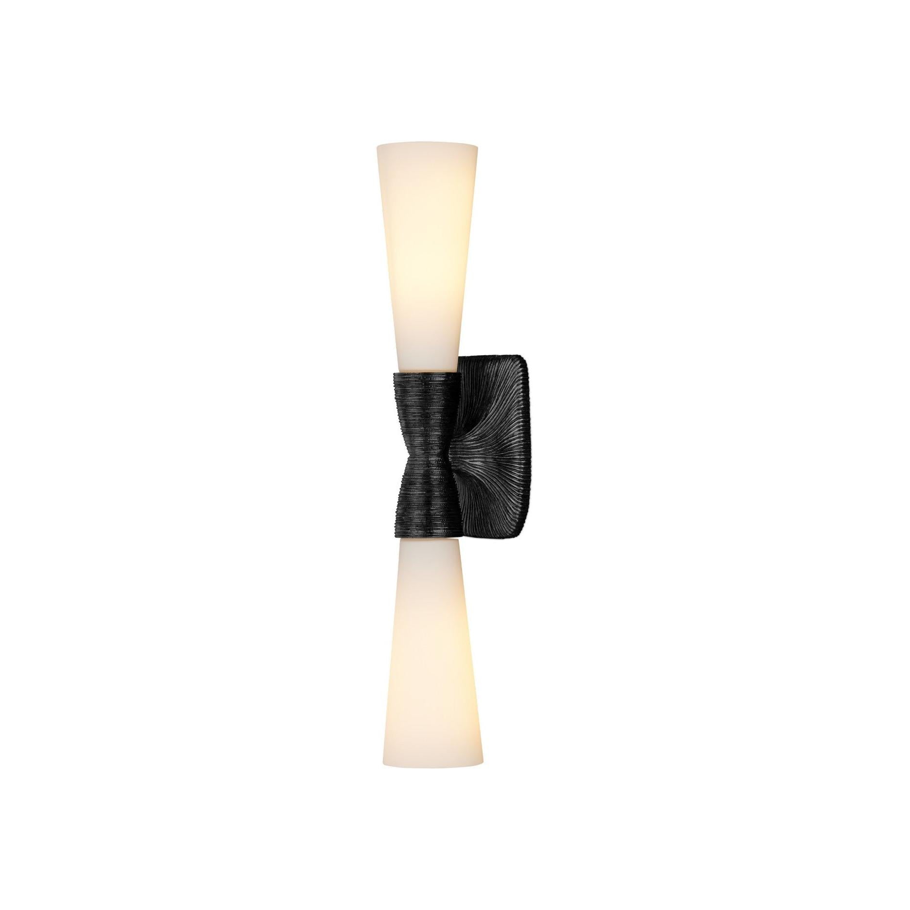 Currey and Company - 5800-0066 - Two Light Wall Sconce - Burrows - Opaque White / Oil Rubbed Bronze