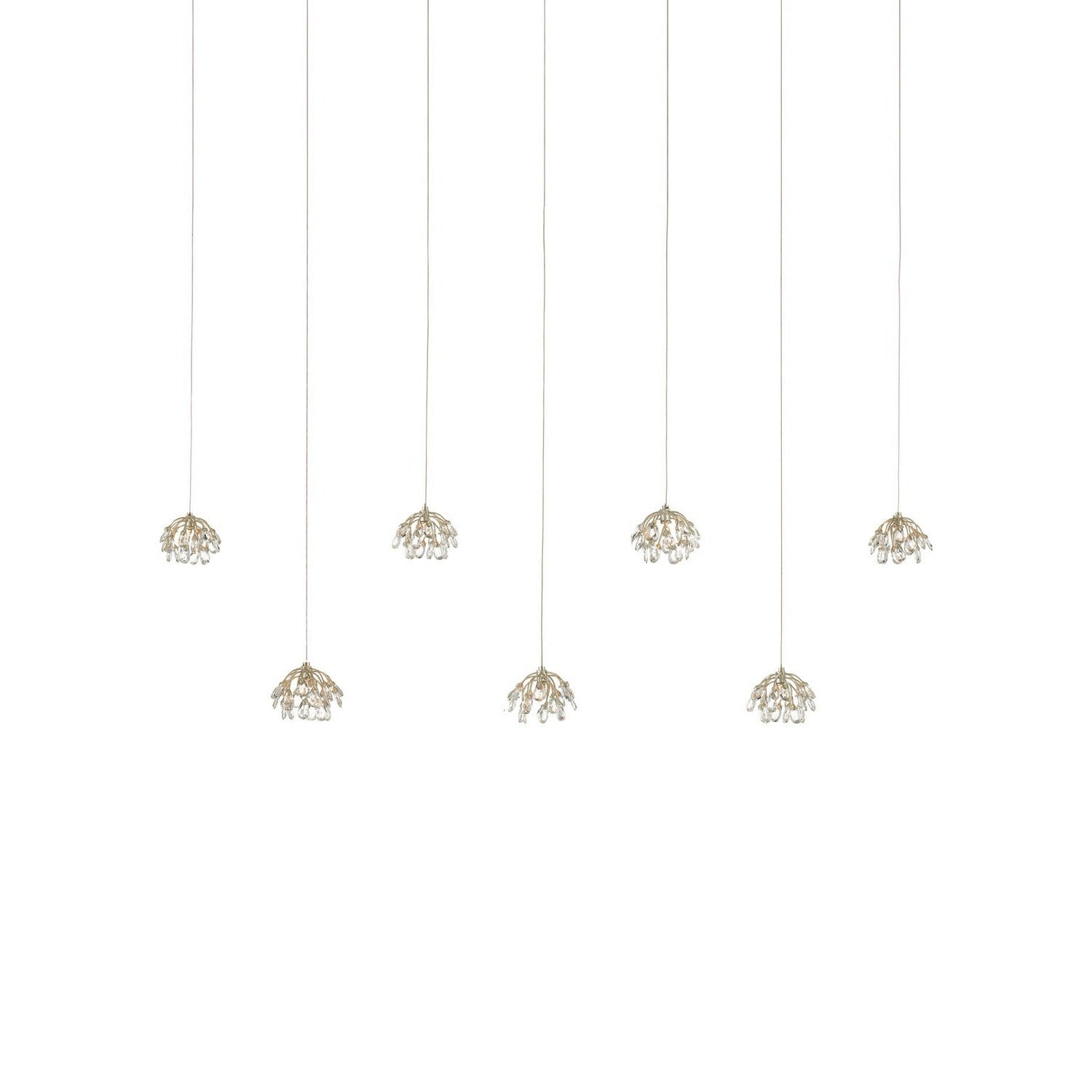 Currey and Company - 9000-1054 - Seven Light Pendant - Crystal Bud - Clear/Contemporary Silver Leaf/Silver