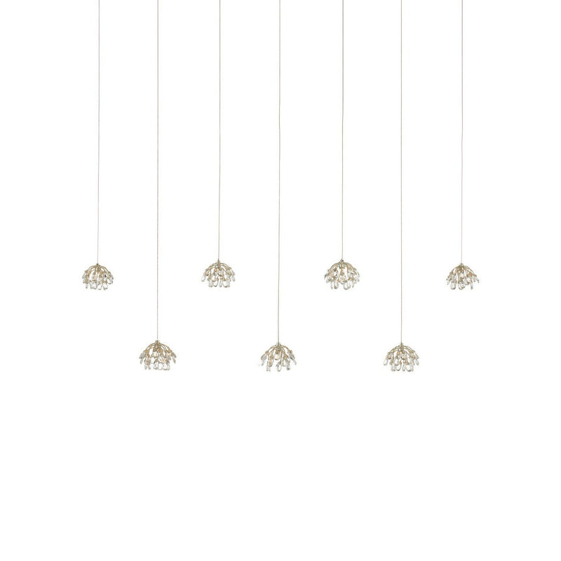 Currey and Company - 9000-1054 - Seven Light Pendant - Crystal Bud - Clear/Contemporary Silver Leaf/Silver