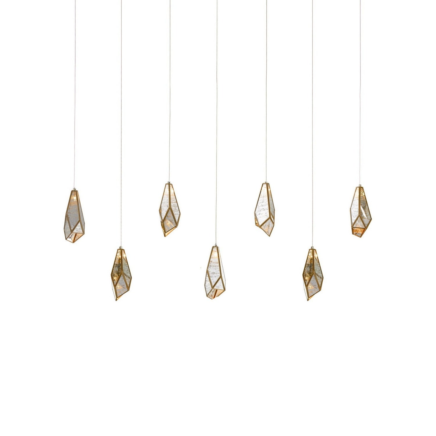 Currey and Company - 9000-1059 - Seven Light Pendant - Glace - Raj Mirror/Antique Brass/Silver