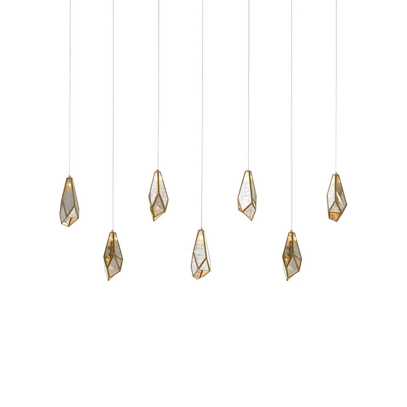 Currey and Company - 9000-1059 - Seven Light Pendant - Glace - Raj Mirror/Antique Brass/Silver