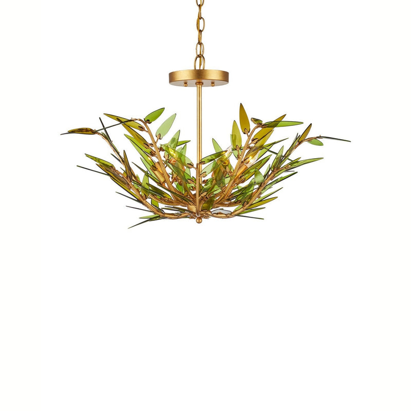 Currey and Company - 9000-1309 - Six Light Pendant - Babylon - Green/Contemporary Gold Leaf/Contemporary Gold