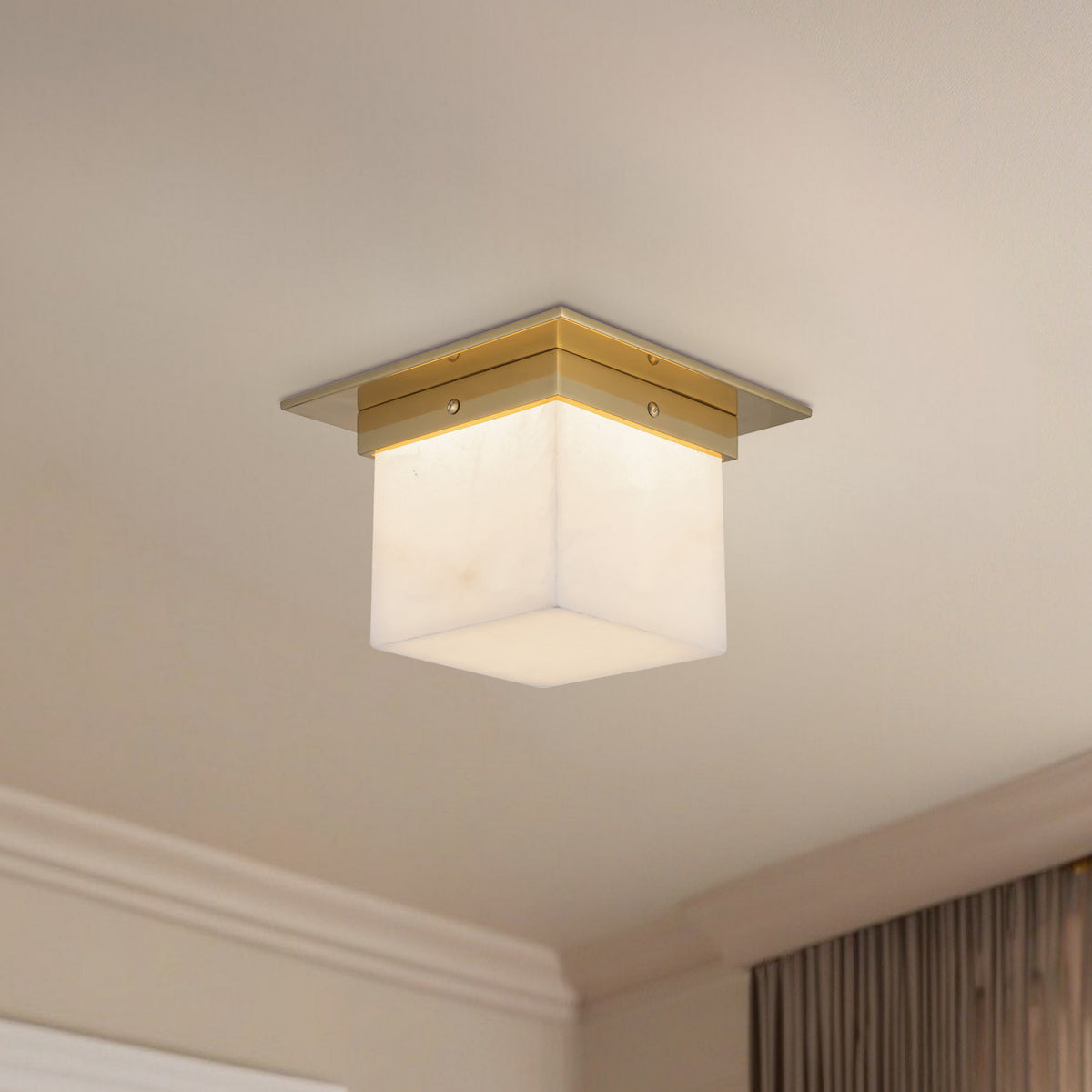 Alora - FM356085PTBAR - One Light Flush Mount - Mineral - Patina Brass/Alabaster