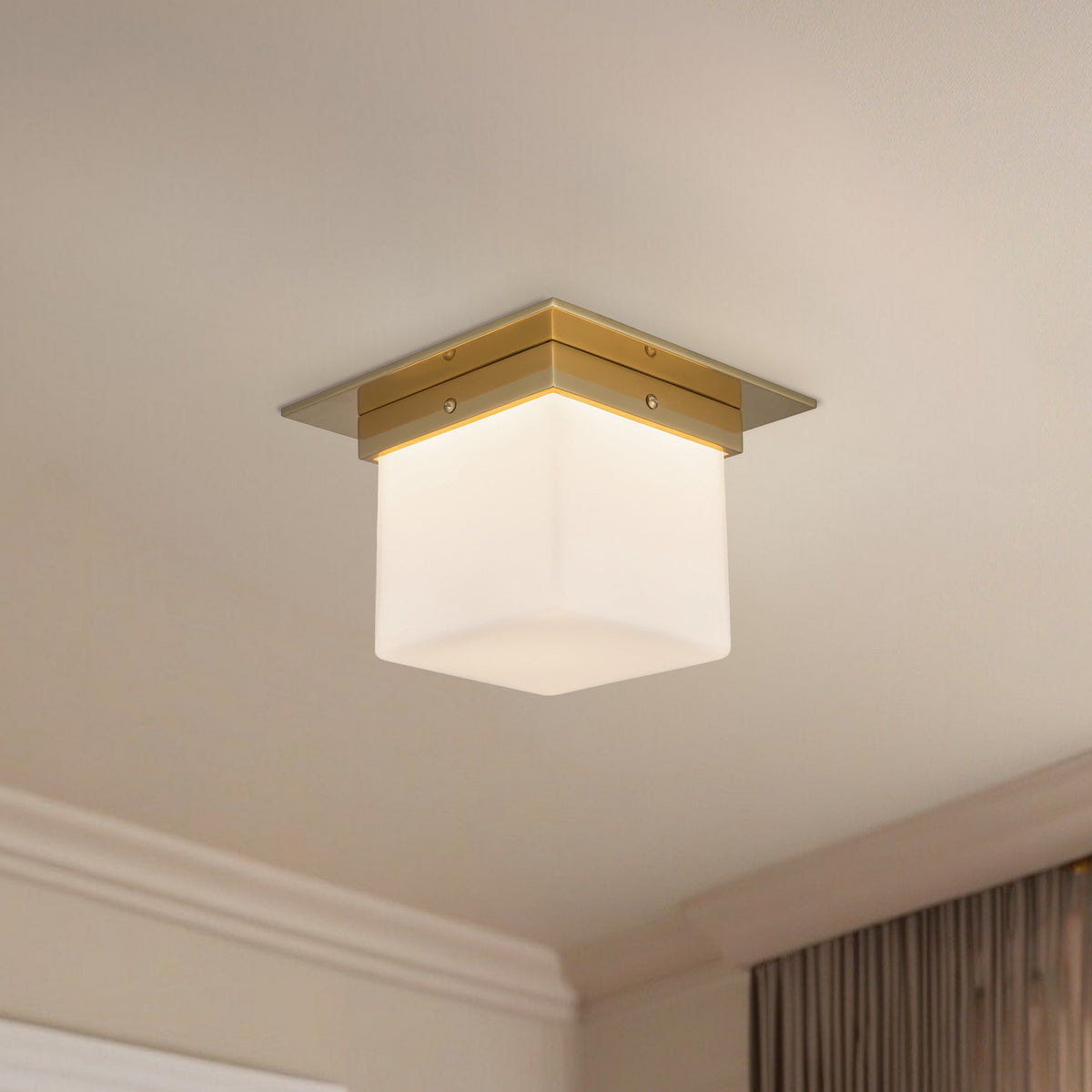 Alora - FM356085PTBOP - One Light Flush Mount - Mineral - Patina Brass/Opal Glass