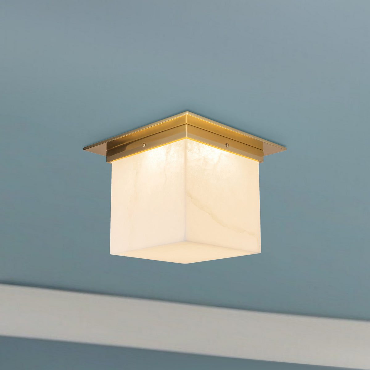 Alora - FM356118PTBAR - One Light Flush Mount - Mineral - Patina Brass/Alabaster