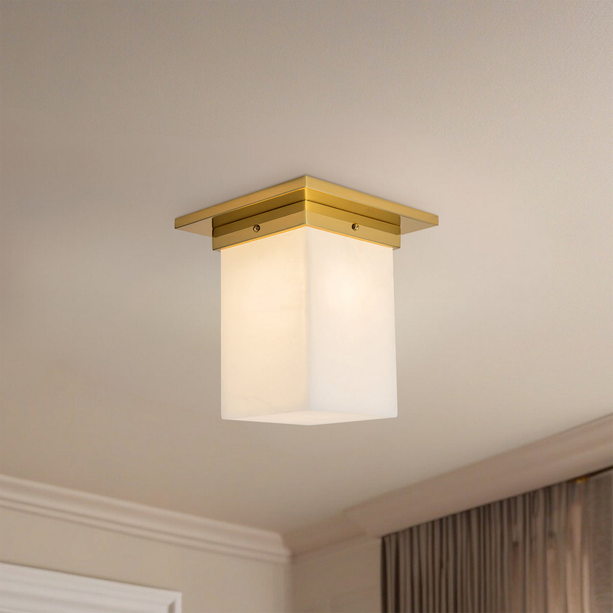 Alora - FM356808PTBAR - One Light Flush Mount - Mineral - Patina Brass/Alabaster