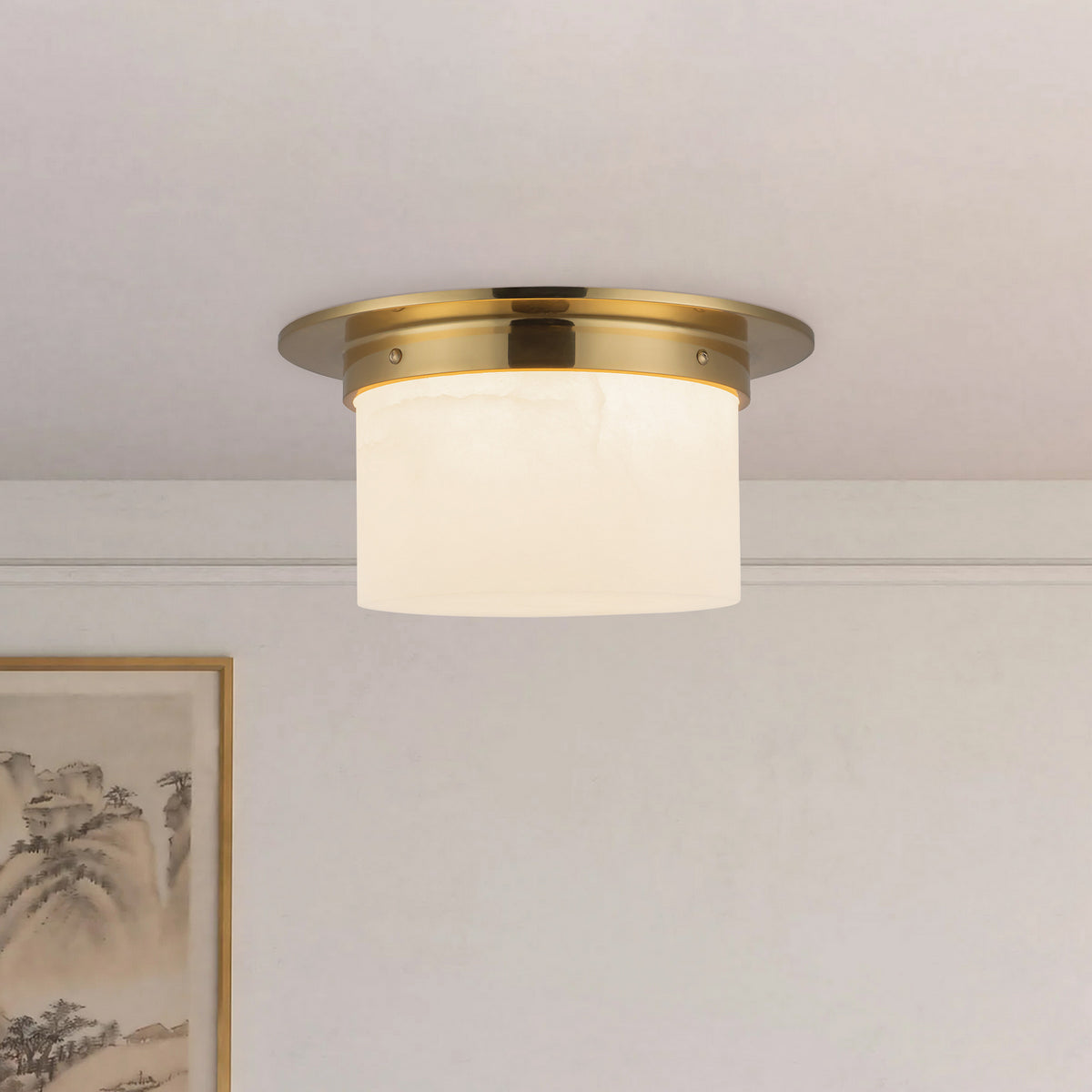Alora - FM360115PTBAR - Two Light Flush Mount - Mineral - Patina Brass/Alabaster