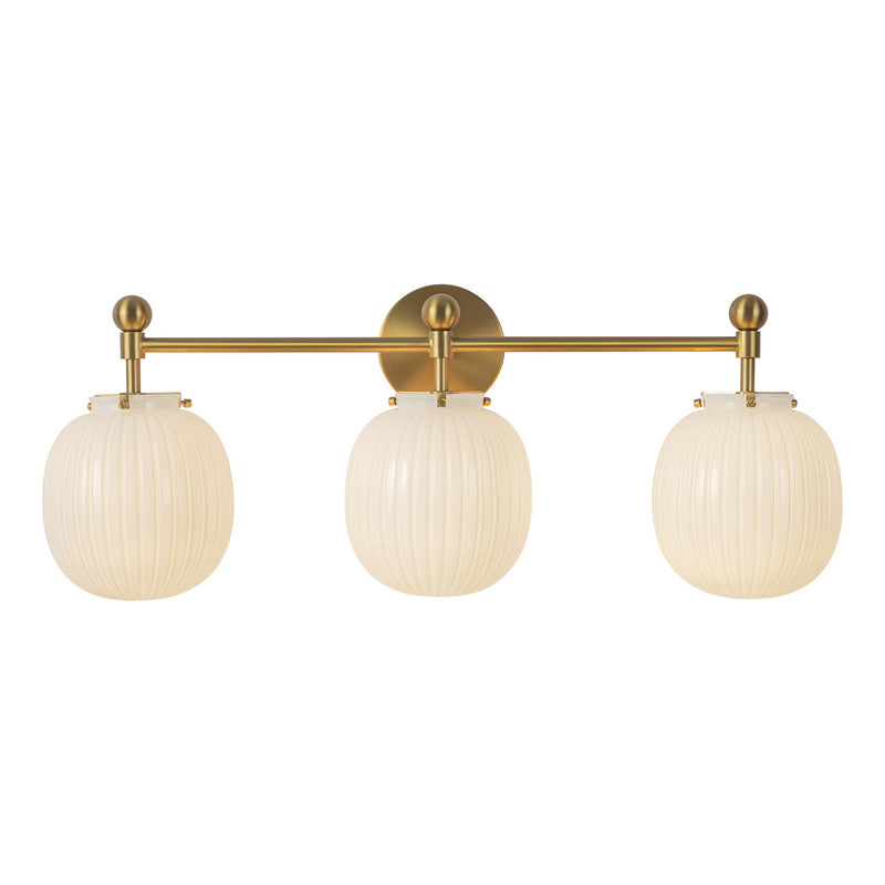 Alora - VL579328BGGR - Three Light Bathroom Vanity - Cherise - Brushed Gold/Glossy Ribbed Opal Glass