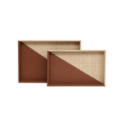 Currey and Company - 1200-1070 - Tray Set of 2 - Leather & Raffia - Brown/Natural