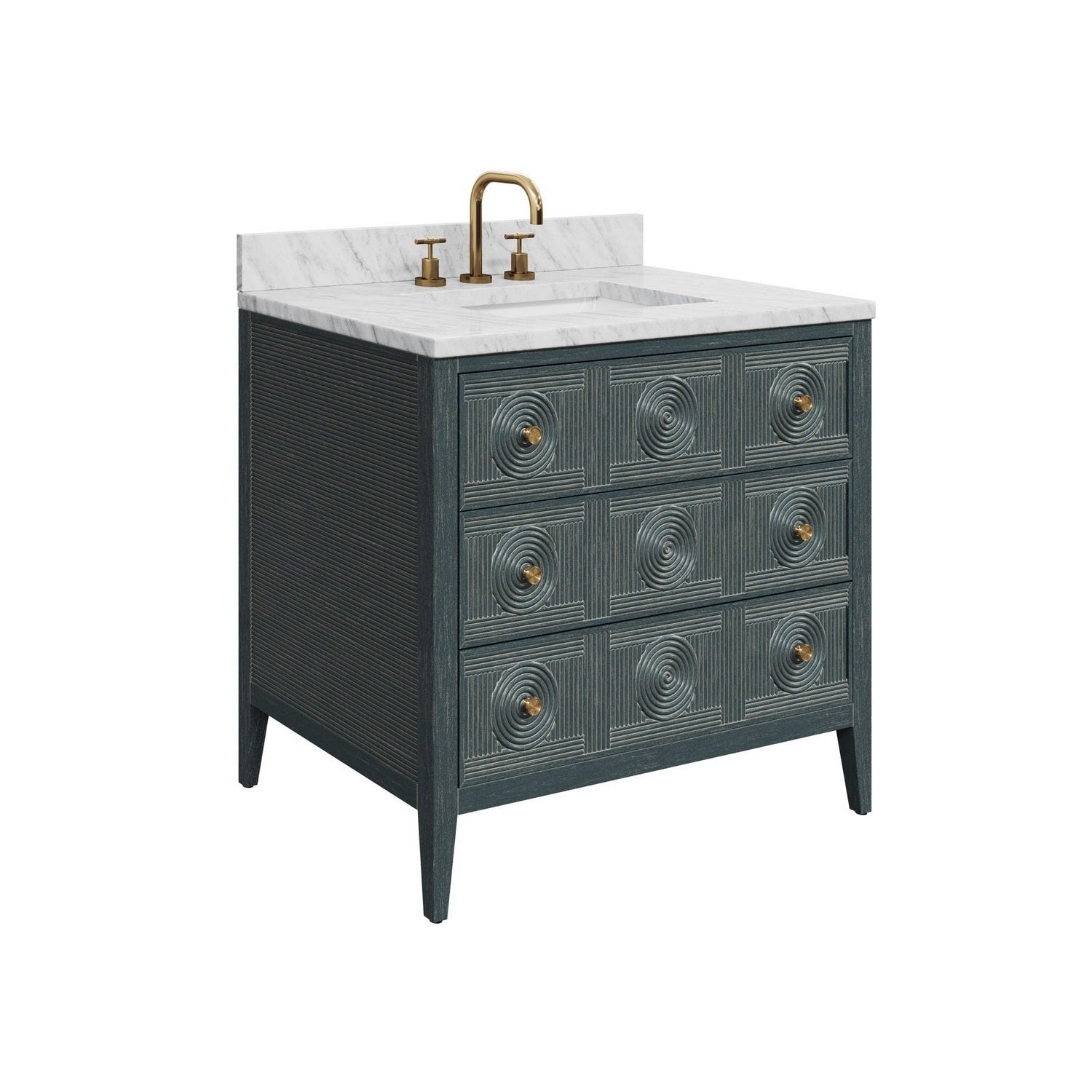 Currey and Company - 3800-0019 - Vanity with Rectangular Undermount Sink - Santos - Vintage Navy/Natural/White/Brushed Brass/Polished Nickel