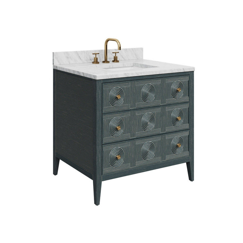Currey and Company - 3800-0019 - Vanity with Rectangular Undermount Sink - Santos - Vintage Navy/Natural/White/Brushed Brass/Polished Nickel