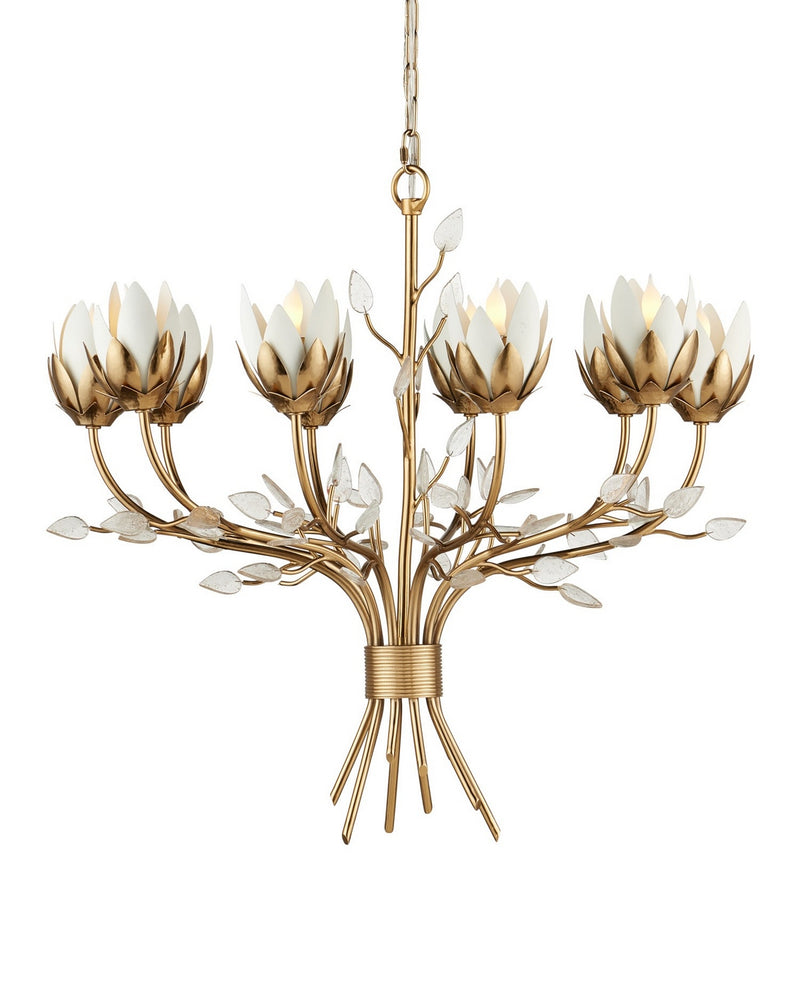 Currey and Company - 9000-1359 - Ten Light Chandelier - Star Magnolia - Antique Brass/White/Clear
