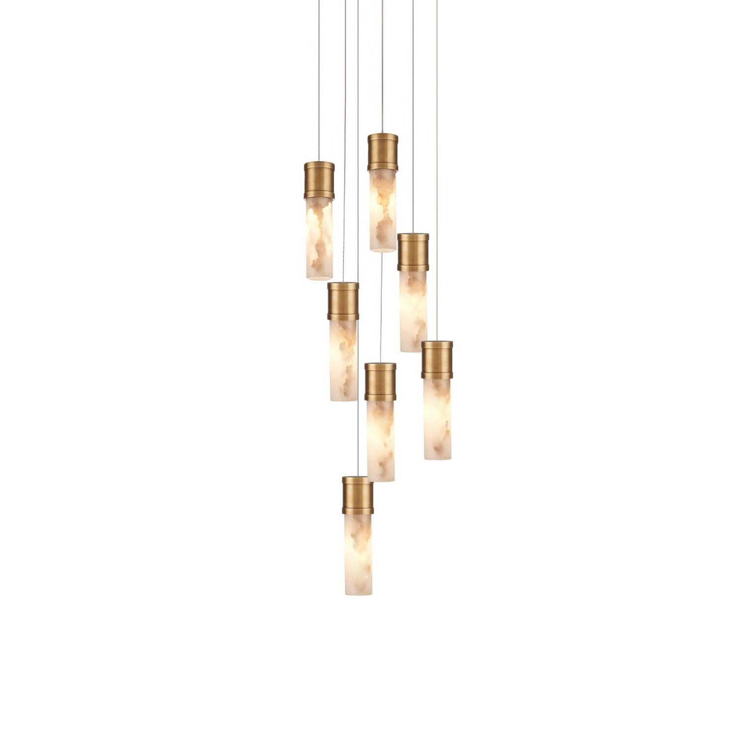 Currey and Company - 9000-1381 - Seven Light Pendant - Cannula - Vintage Brass/White/Silver