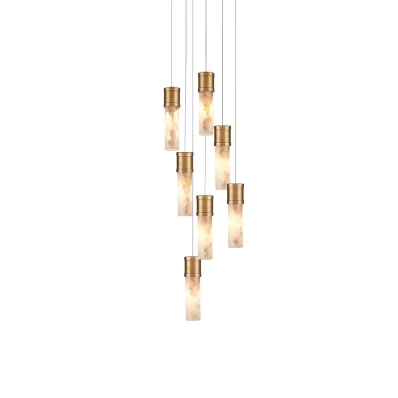 Currey and Company - 9000-1381 - Seven Light Pendant - Cannula - Vintage Brass/White/Silver