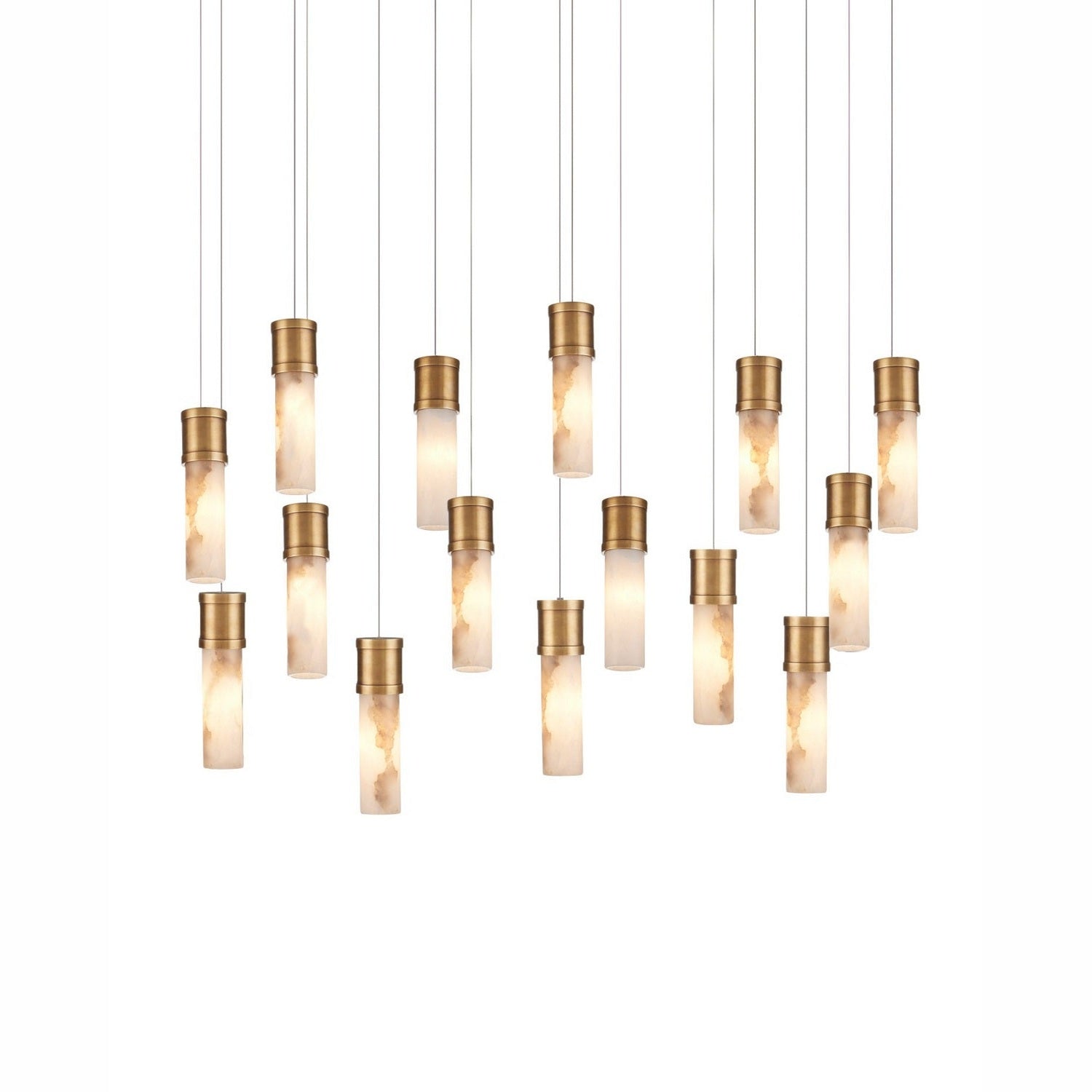 Currey and Company - 9000-1383 - 15 Light Pendant - Cannula - Vintage Brass/White/Silver