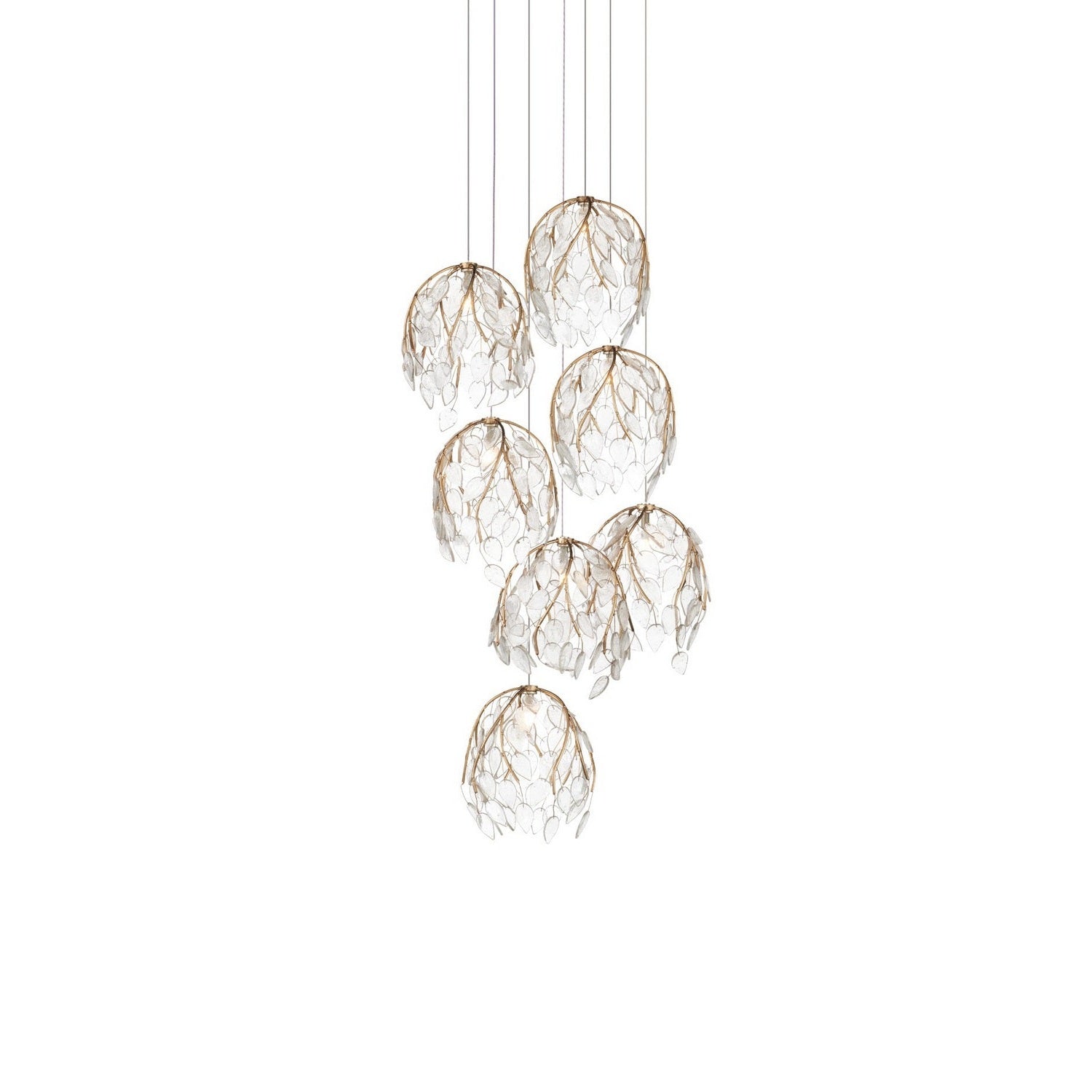 Currey and Company - 9000-1389 - Seven Light Pendant - Banyan - Antique Brass/Clear/Silver