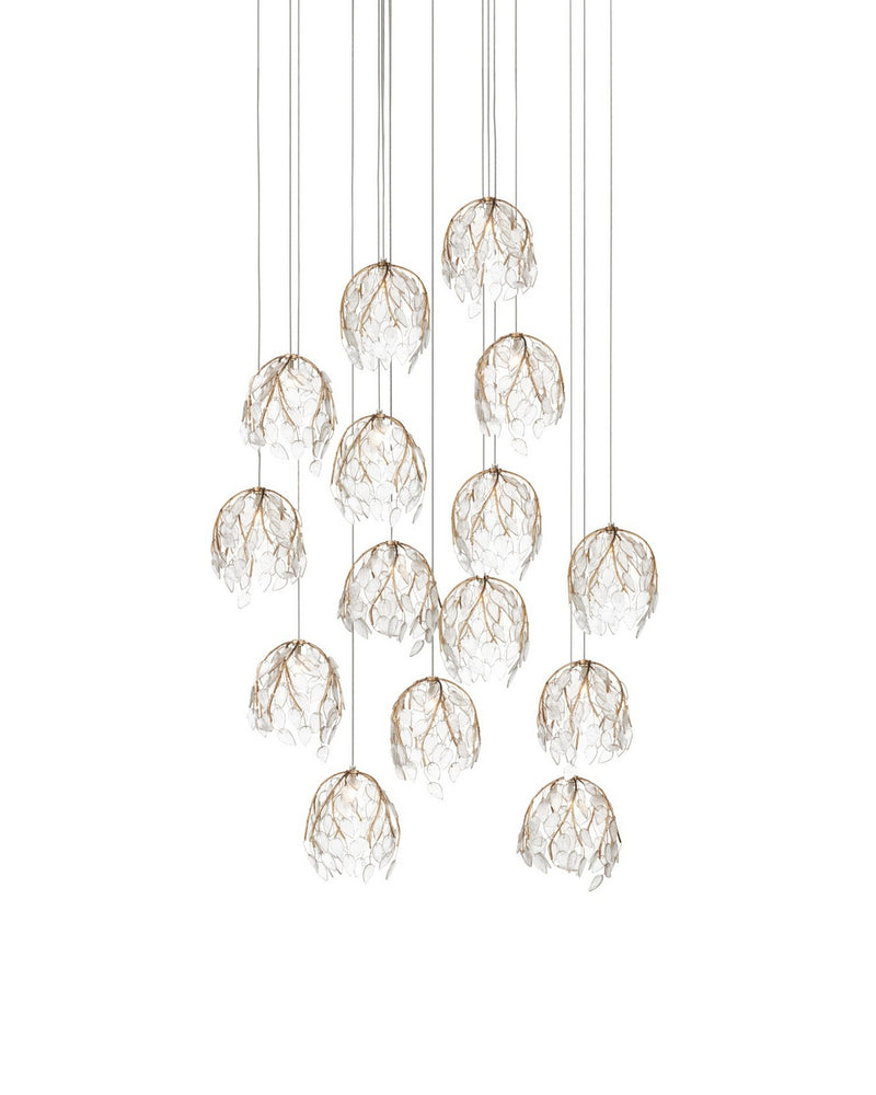 Currey and Company - 9000-1390 - 15 Light Pendant - Banyan - Antique Brass/Clear/Silver
