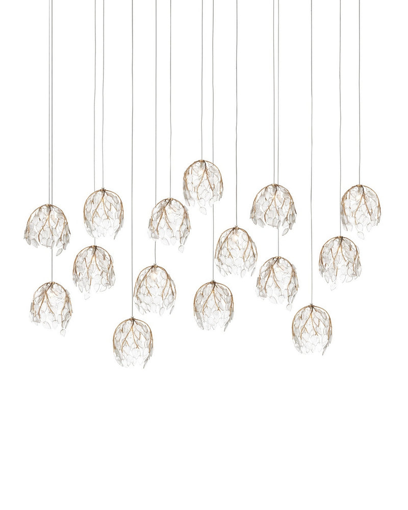 Currey and Company - 9000-1391 - 15 Light Pendant - Banyan - Antique Brass/Clear/Silver