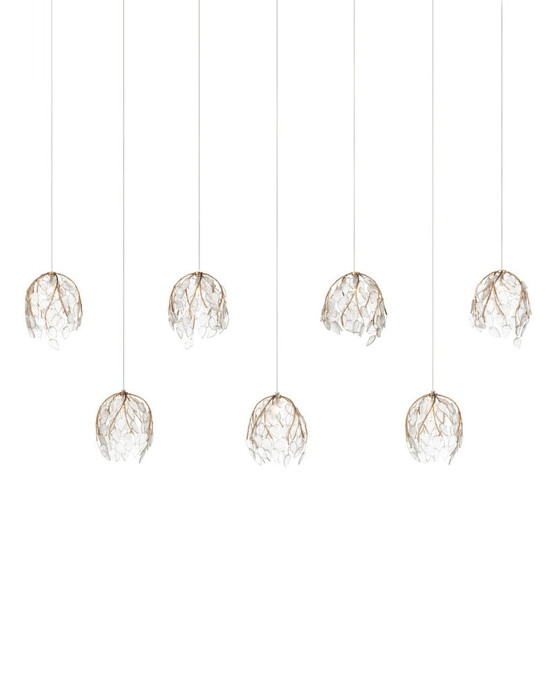 Currey and Company - 9000-1394 - Seven Light Pendant - Banyan - Antique Brass/Clear/Silver