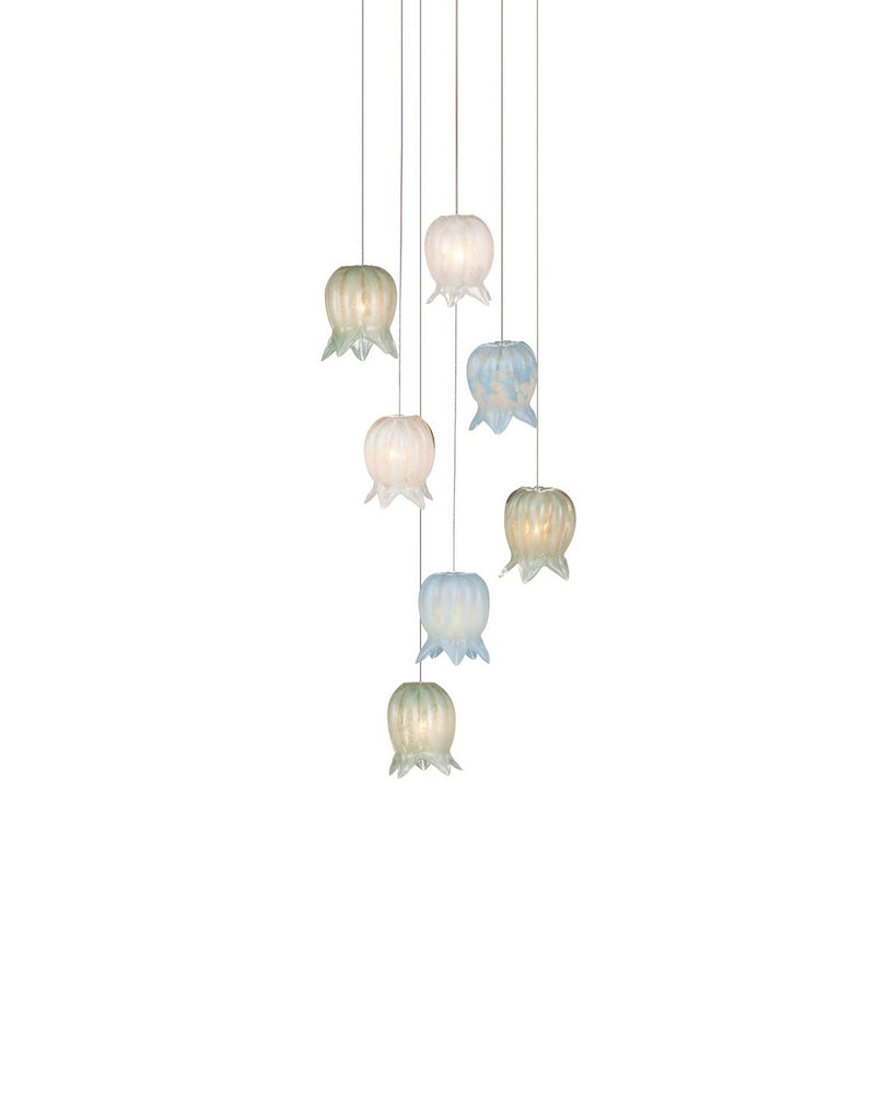 Currey and Company - 9000-1420 - Seven Light Pendant - Polpo - Blue/Green/White/Silver