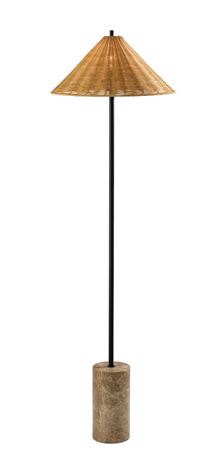 Adesso Home - 3296-01 - Floor Lamp - Rayne - Natural Rattan, Brown Marble Base With Black
