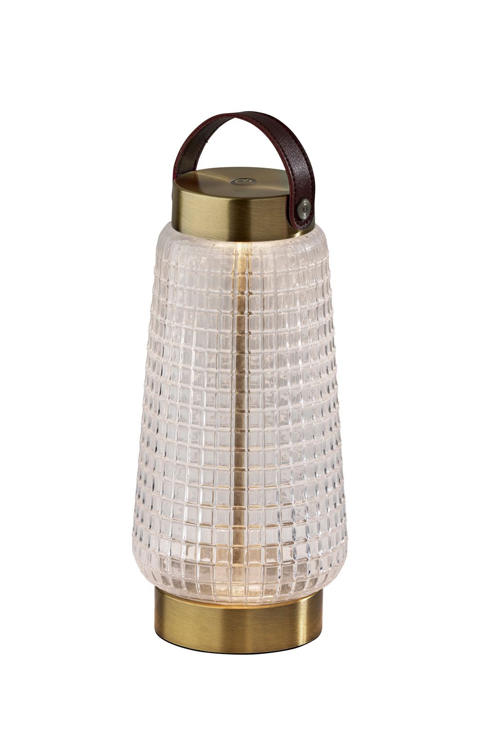 Adesso Home - 3339-21 - LED Table Lamp - Samara - Clear Texture Glass, Antique Brass, Brown Leather