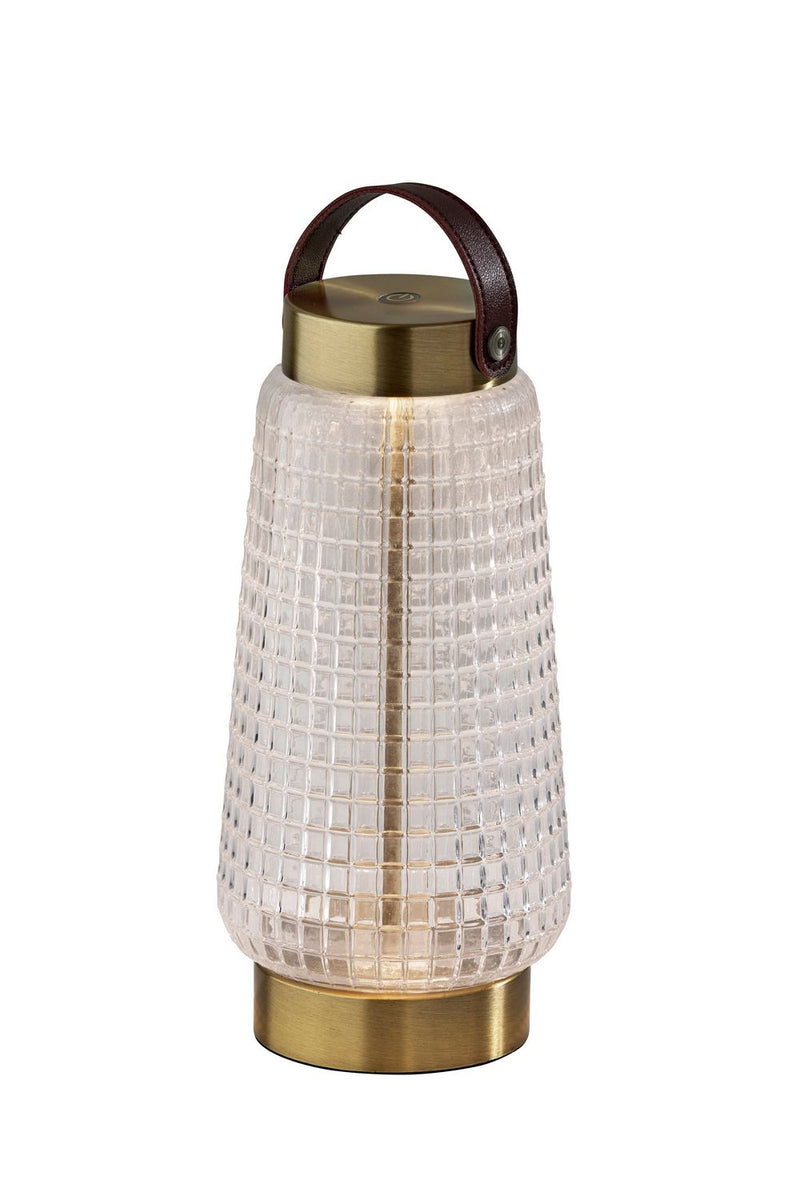Adesso Home - 3339-21 - LED Table Lamp - Samara - Clear Texture Glass, Antique Brass, Brown Leather
