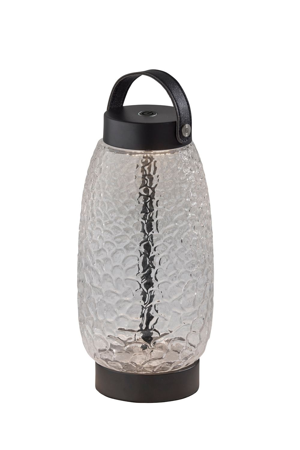 Adesso Home - 3345-01 - LED Table Lamp - Cassius - Clear Texture Glass, Black Finsh, Black Leather